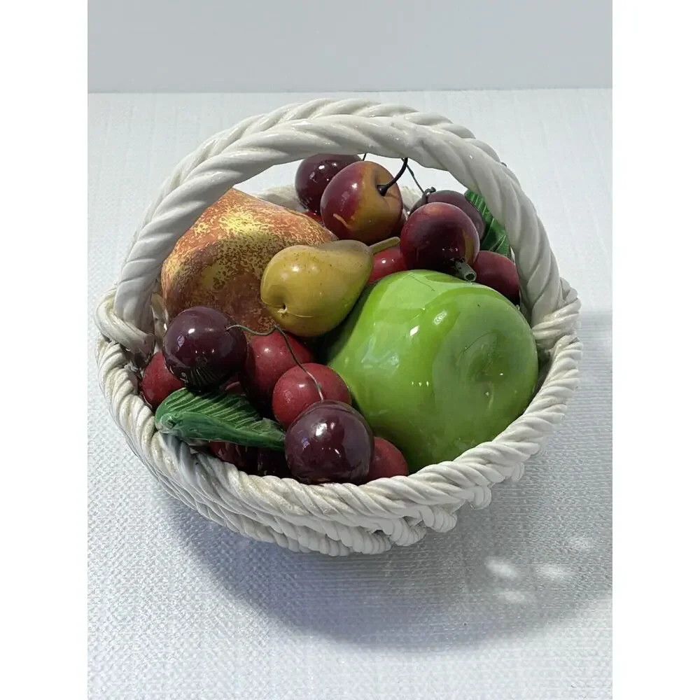 Vintage‎ 1980s MCM Centerpiece Bassano Italy Ceramic Hand-Painted Fruit Basket